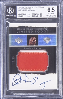 2003-04 UD "Exquisite Collection" Limited Logos #PE Patrick Ewing Signed Game Used Patch Card (#73/75) – BGS EX-MT+ 6.5/BGS 9
